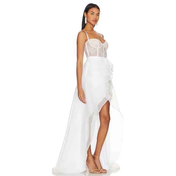 Katie May McBeath Bustier Ruffle Layered Tulle White Maxi Dress Size XS - Picture 3 of 9